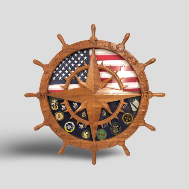 Compass Rose and Helm Shadow Box – Sailor Made Custom Woodworks