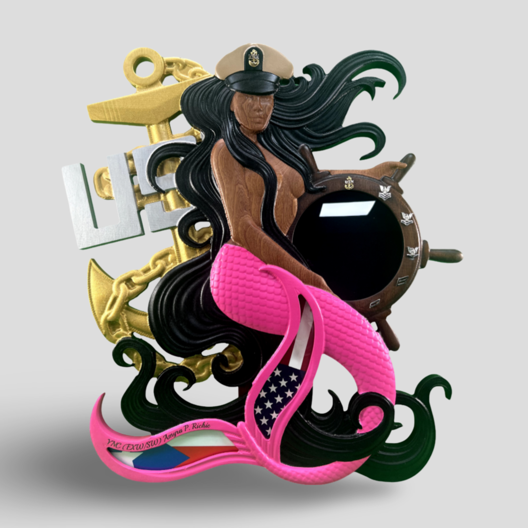USN Mermaid with Helm and Cover Shadow Box – Sailor Made Custom