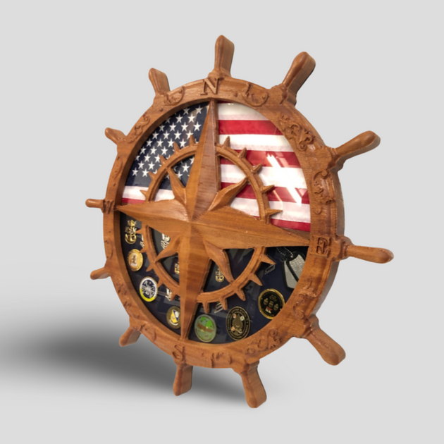 Compass Rose and Helm Shadow Box – Sailor Made Custom Woodworks