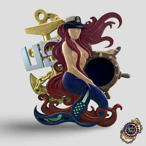 USN Mermaid with Helm and Cover Shadow Box – Sailor Made Custom Woodworks