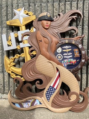 USN Mermaid with Helm and Cover Shadow Box